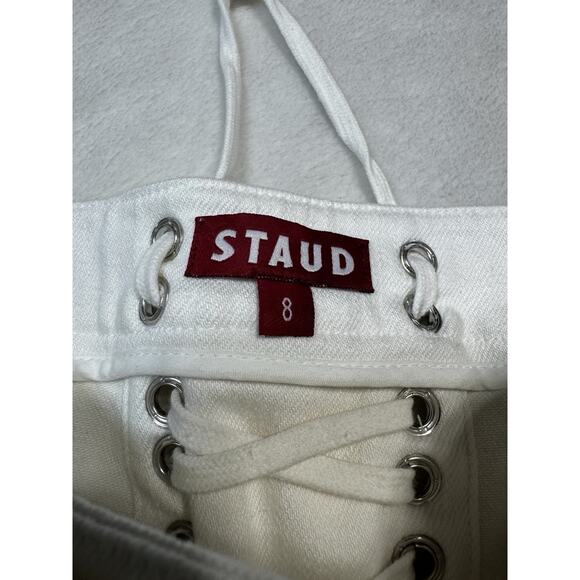 Staud Carter White Denim Straight Leg Sailor Flap Silver Buttons SZ 8 NWT 32” - Picture 5 of 9